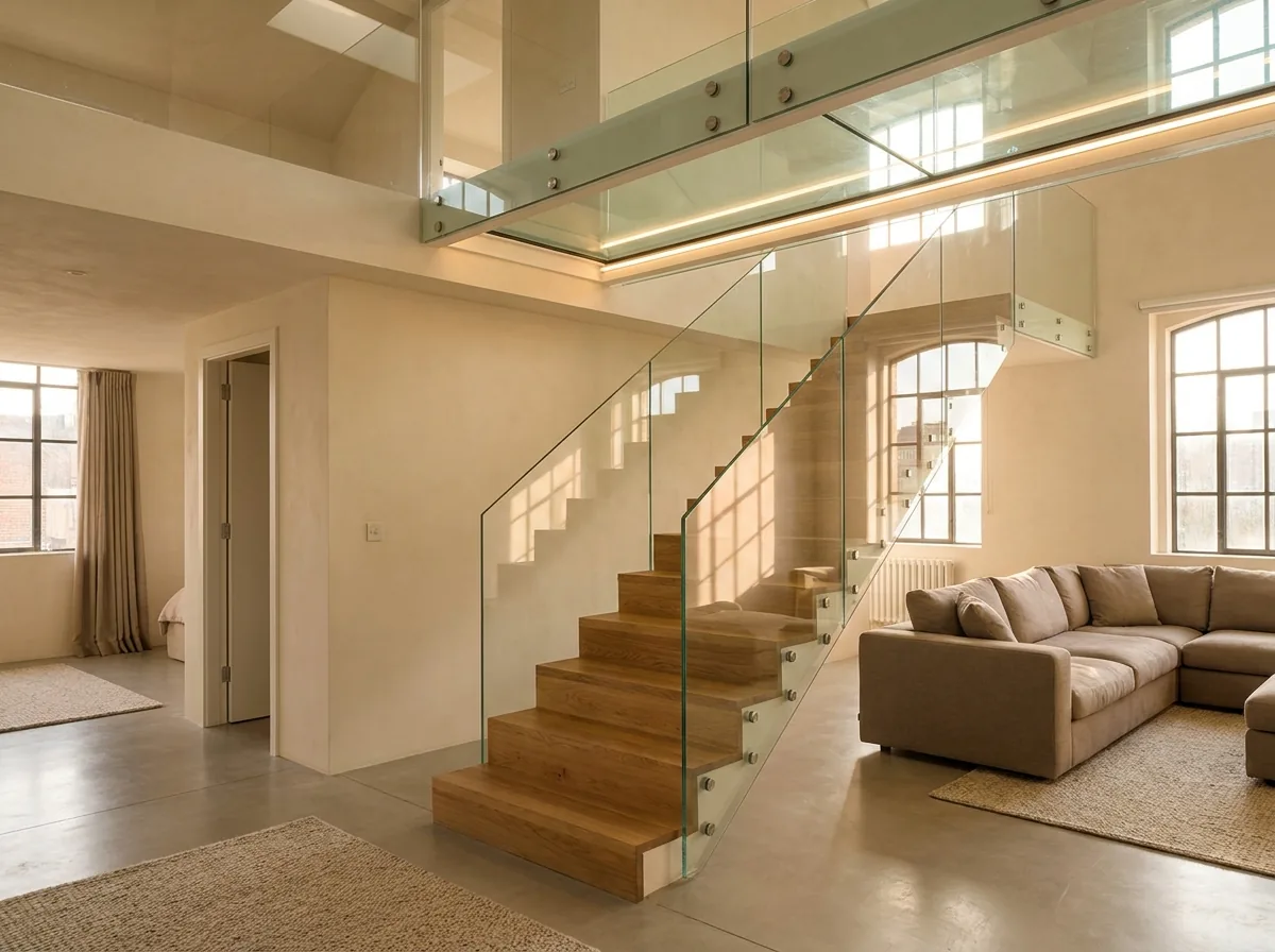 Escalier avec garde-corps en verre